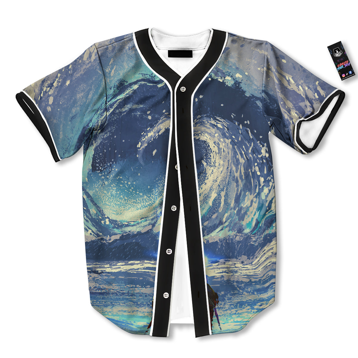 Swirling Sea Watercolor Print Baseball Jersey-grizzshop