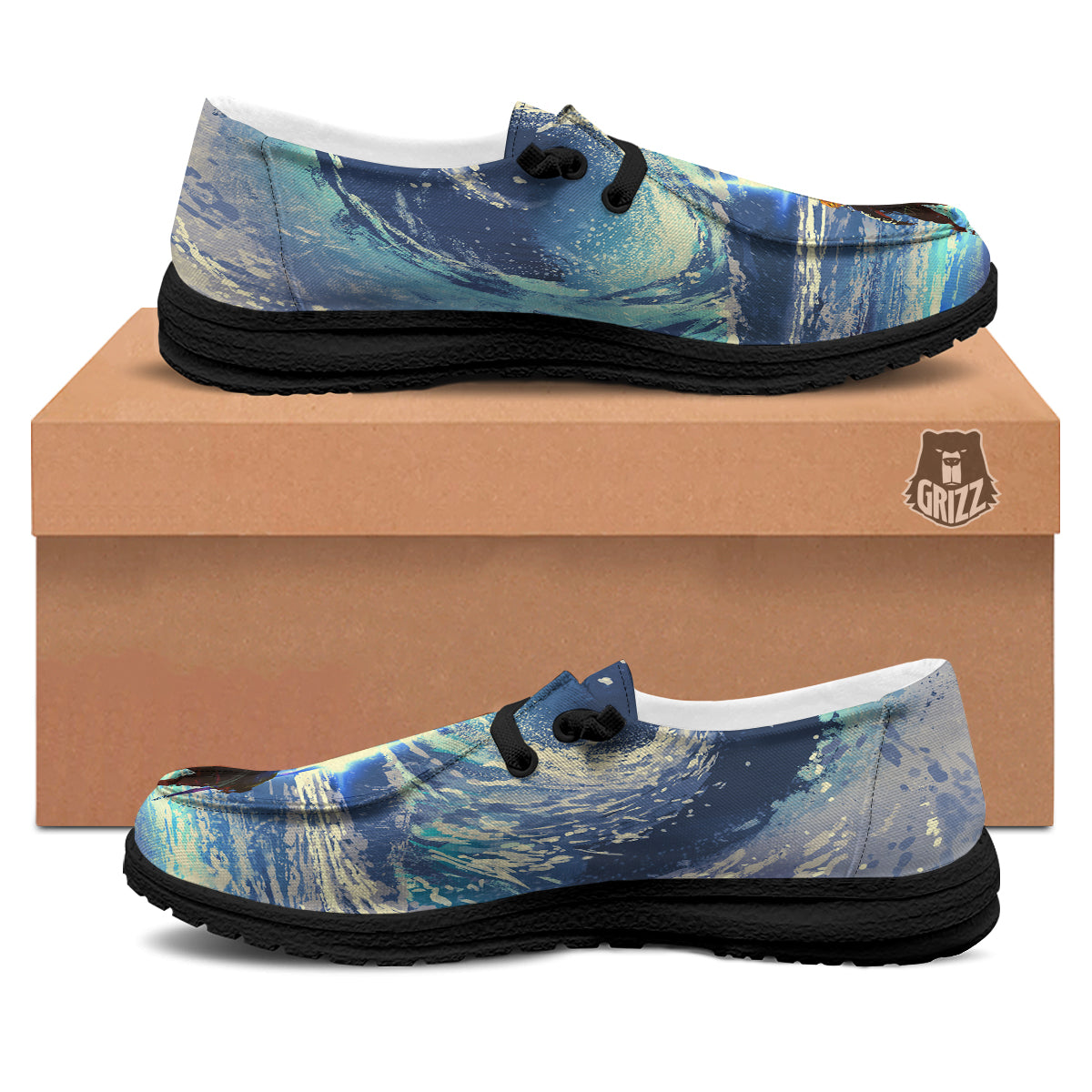 Swirling Sea Watercolor Print Black Loafers-grizzshop