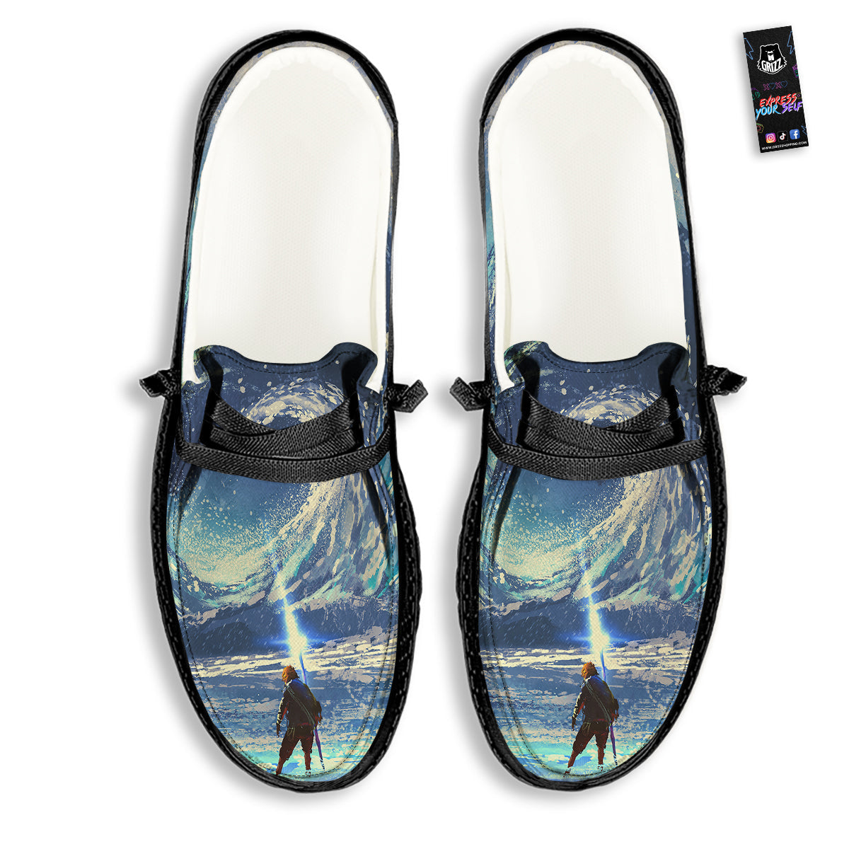 Swirling Sea Watercolor Print Black Loafers-grizzshop