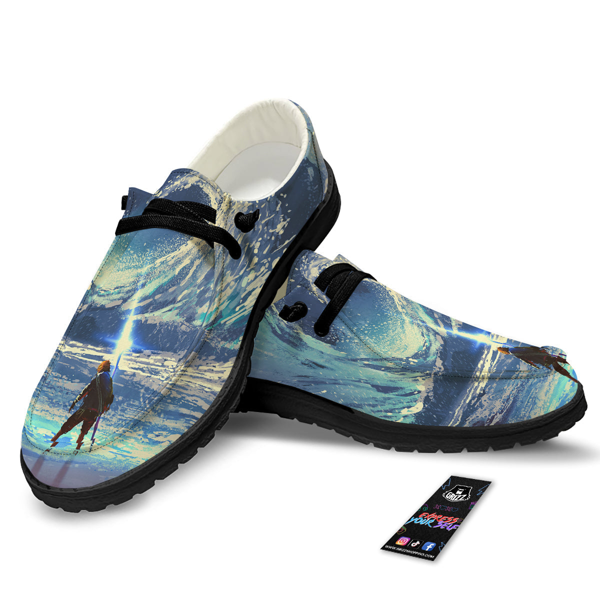 Swirling Sea Watercolor Print Black Loafers-grizzshop