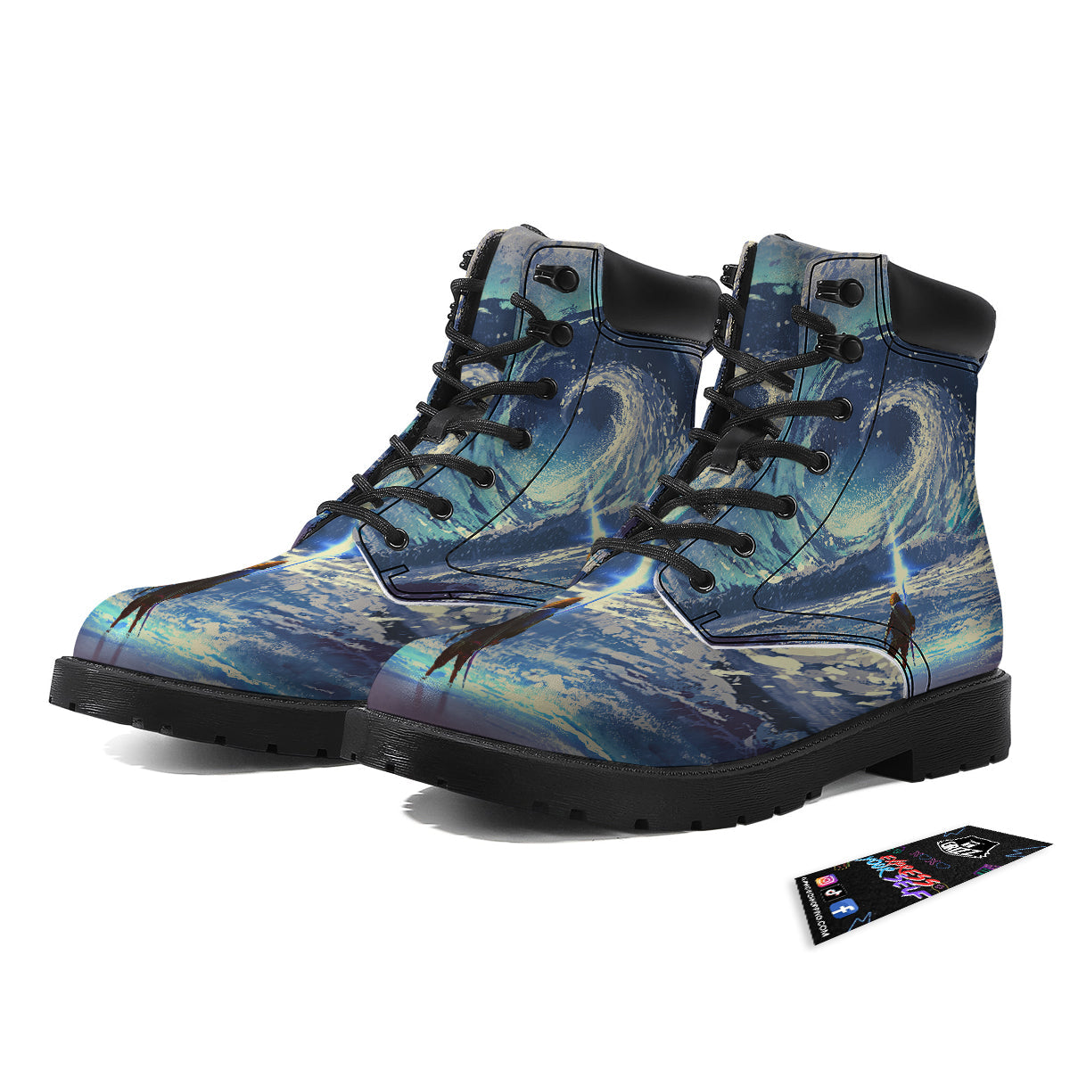 Swirling Sea Watercolor Print Boots-grizzshop