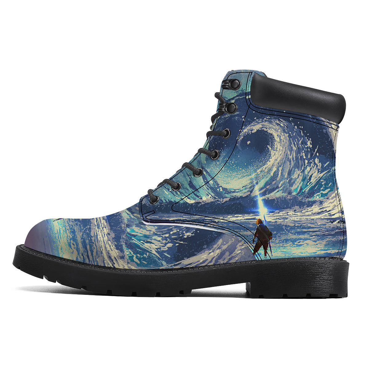 Swirling Sea Watercolor Print Boots-grizzshop
