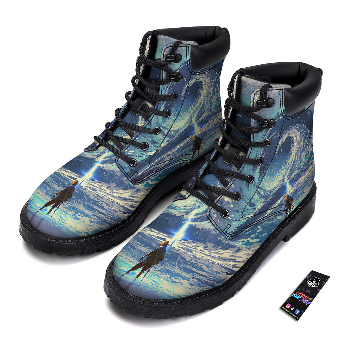 Swirling Sea Watercolor Print Boots-grizzshop