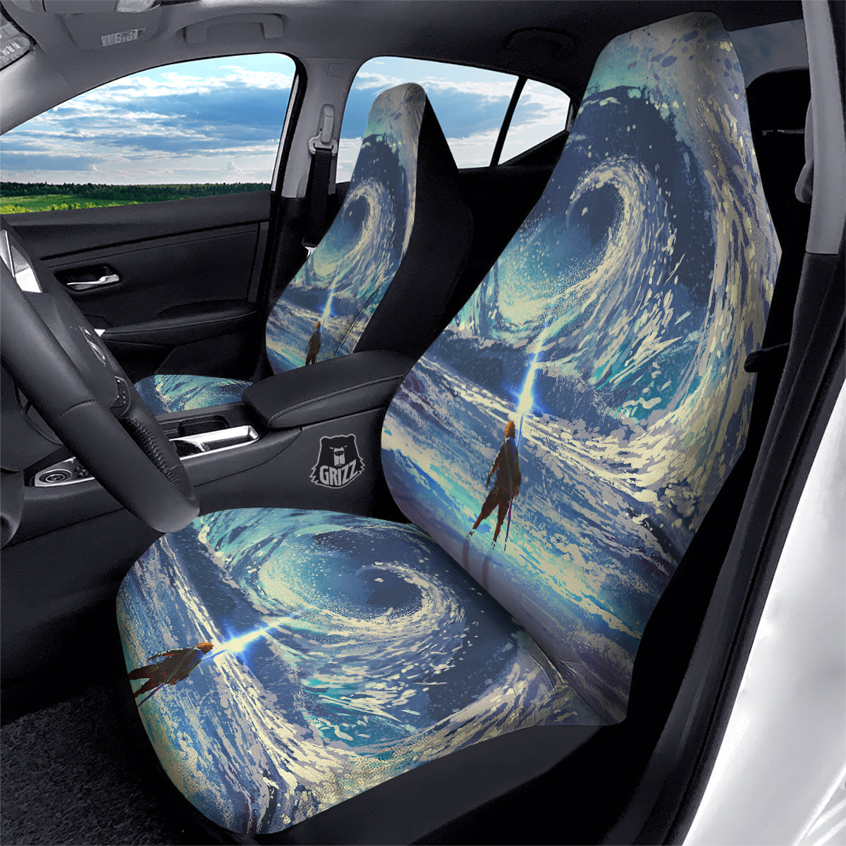 Swirling Sea Watercolor Print Car Seat Covers-grizzshop