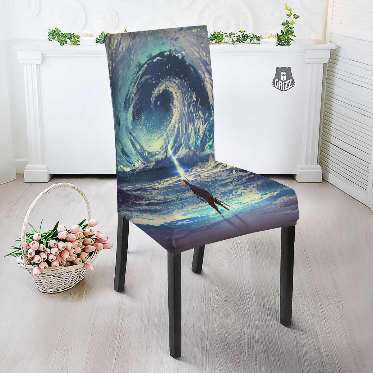 Swirling Sea Watercolor Print Dining Chair Slipcover-grizzshop