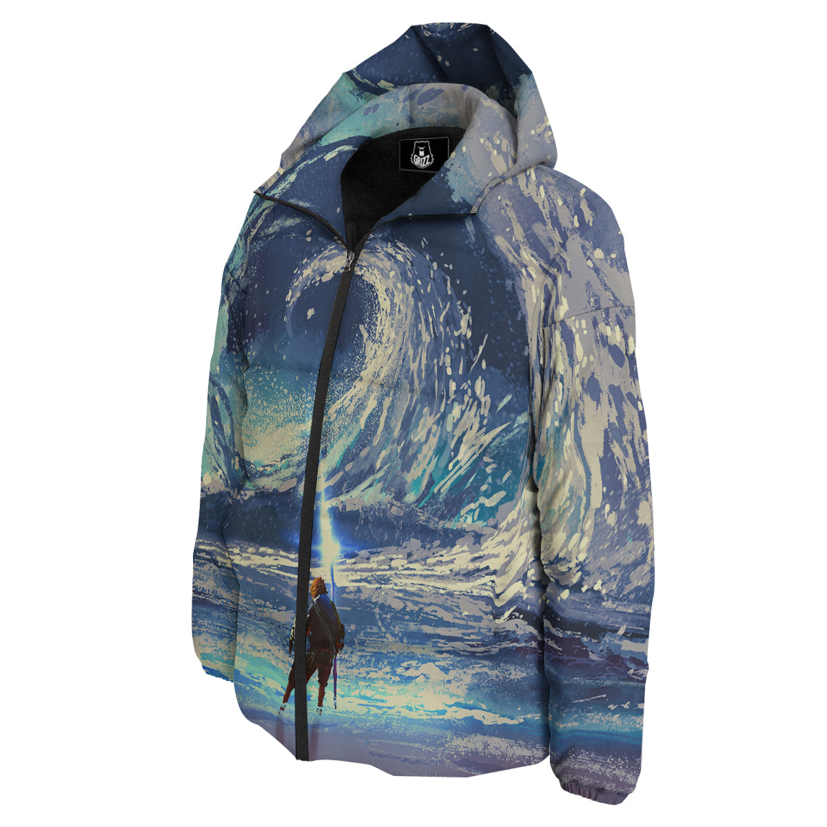 Swirling Sea Watercolor Print Down Jacket-grizzshop