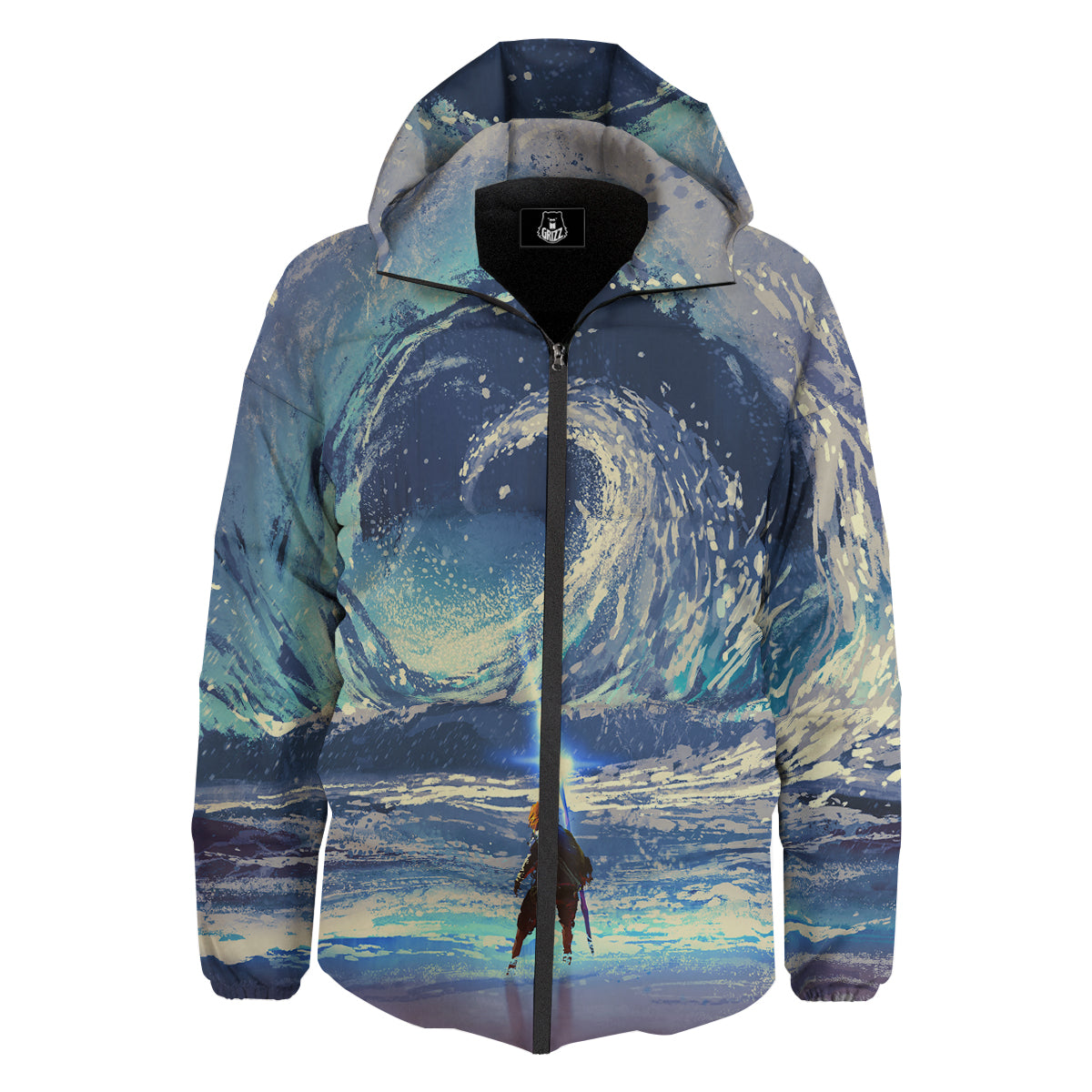 Swirling Sea Watercolor Print Down Jacket-grizzshop