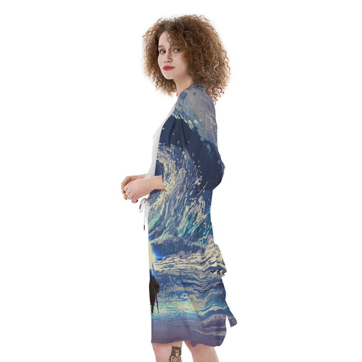 Swirling Sea Watercolor Print Kimono-grizzshop