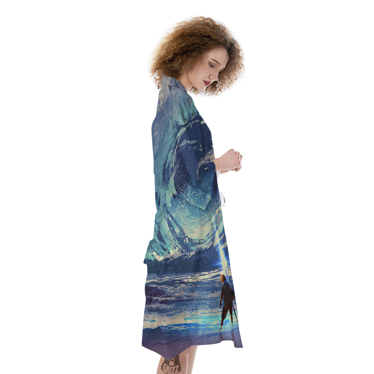 Swirling Sea Watercolor Print Kimono-grizzshop