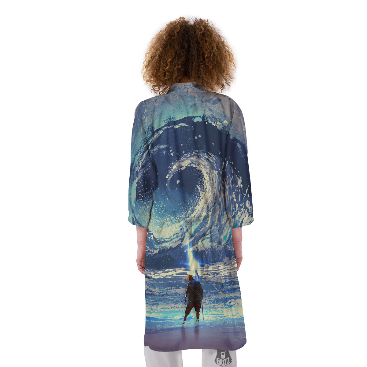 Swirling Sea Watercolor Print Kimono-grizzshop