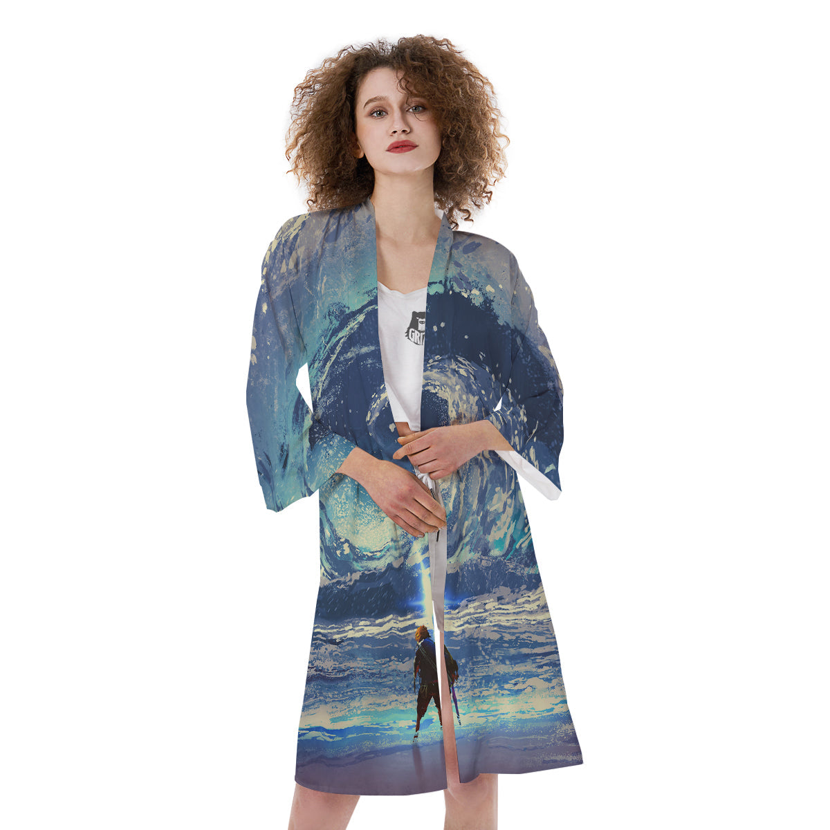 Swirling Sea Watercolor Print Kimono-grizzshop