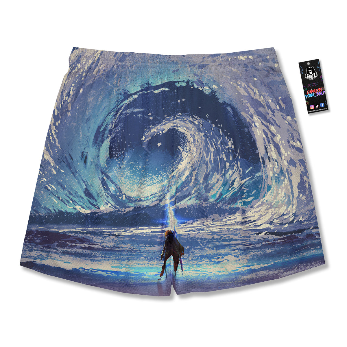 Swirling Sea Watercolor Print Men's Running Shorts-grizzshop