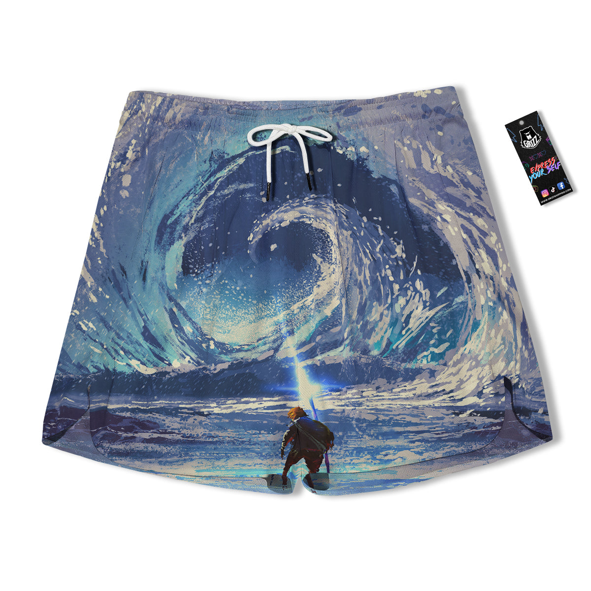 Swirling Sea Watercolor Print Men's Running Shorts-grizzshop