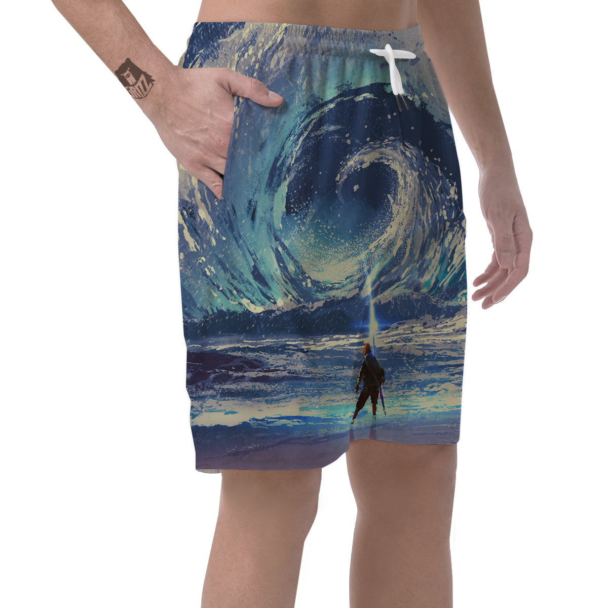 Swirling Sea Watercolor Print Men's Shorts-grizzshop