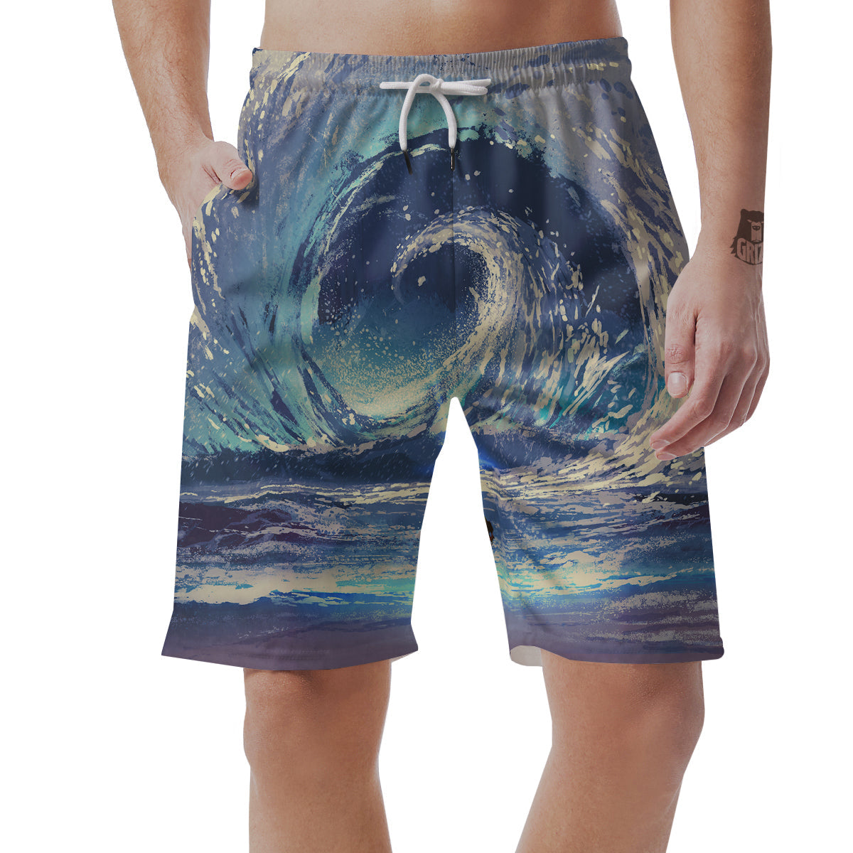 Swirling Sea Watercolor Print Men's Shorts-grizzshop