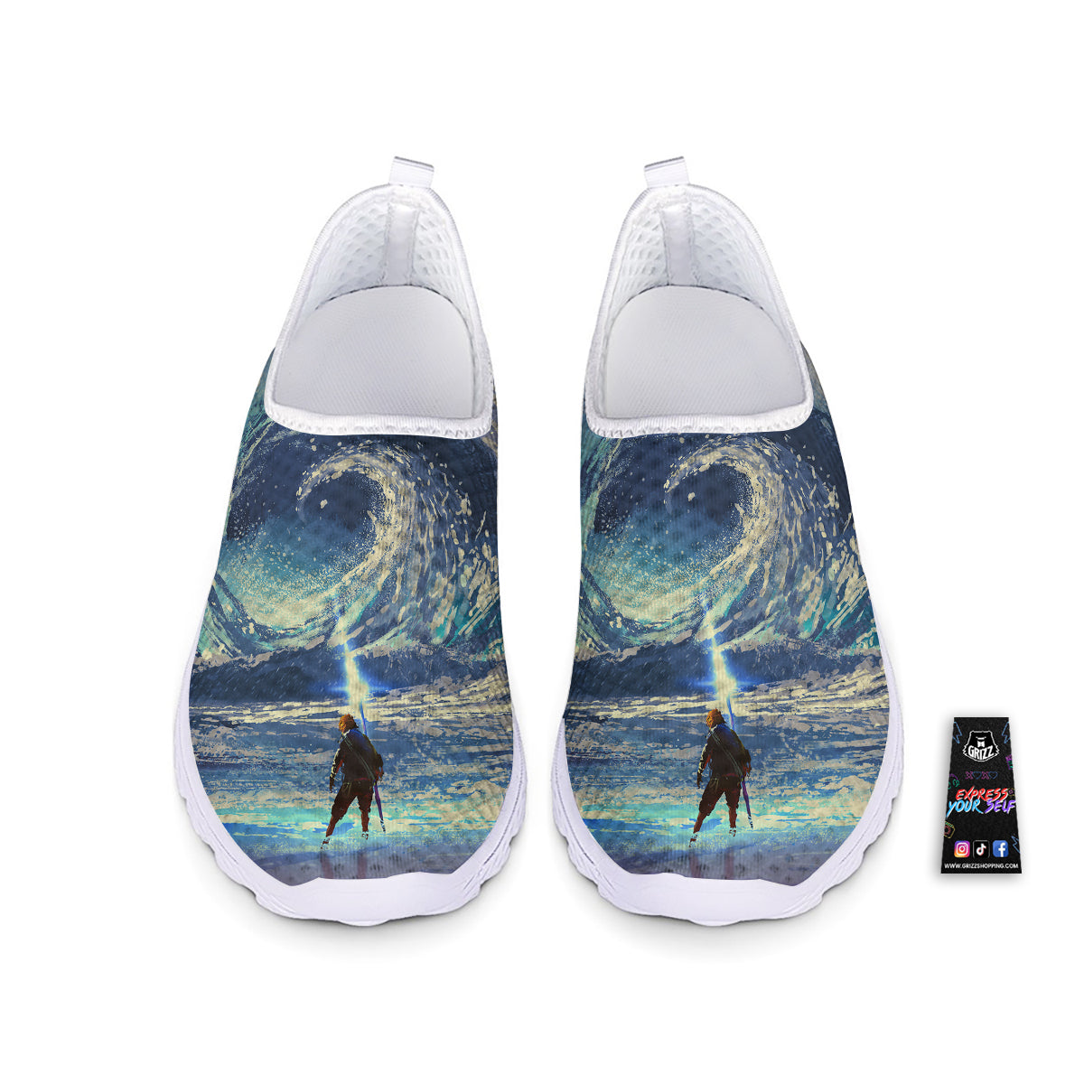 Swirling Sea Watercolor Print Nurse Shoes-grizzshop