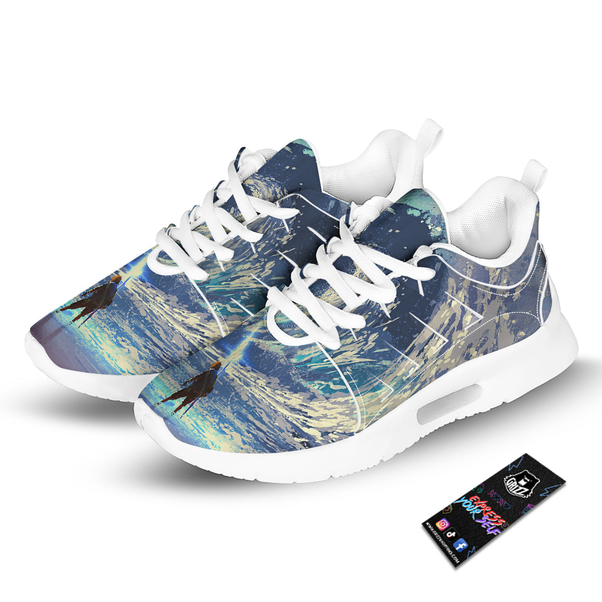 Swirling Sea Watercolor Print Tennis Shoes-grizzshop