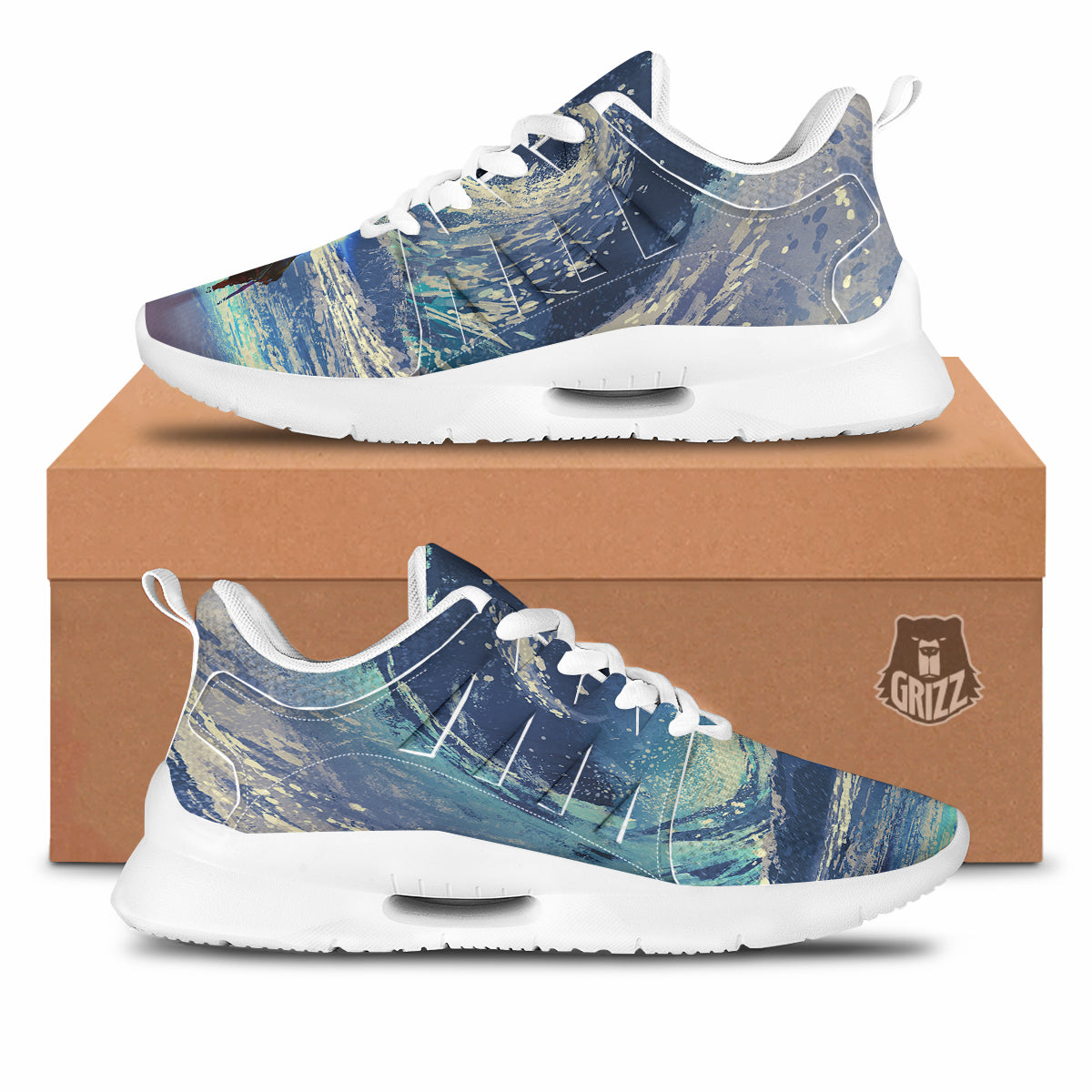 Swirling Sea Watercolor Print Tennis Shoes-grizzshop