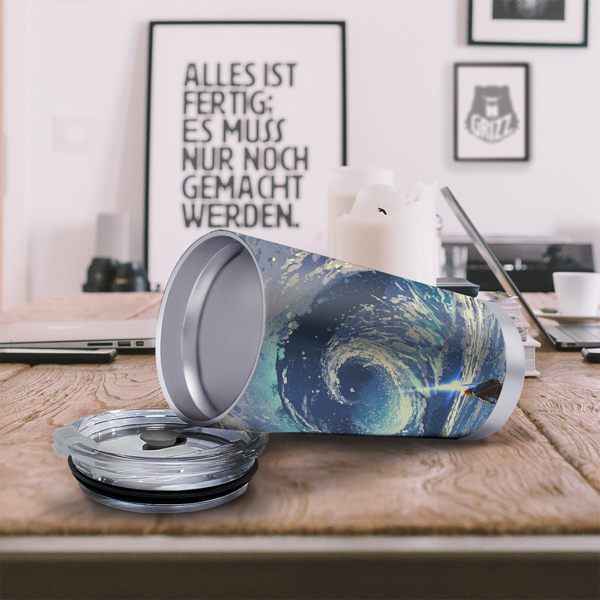 Swirling Sea Watercolor Print Tumbler-grizzshop