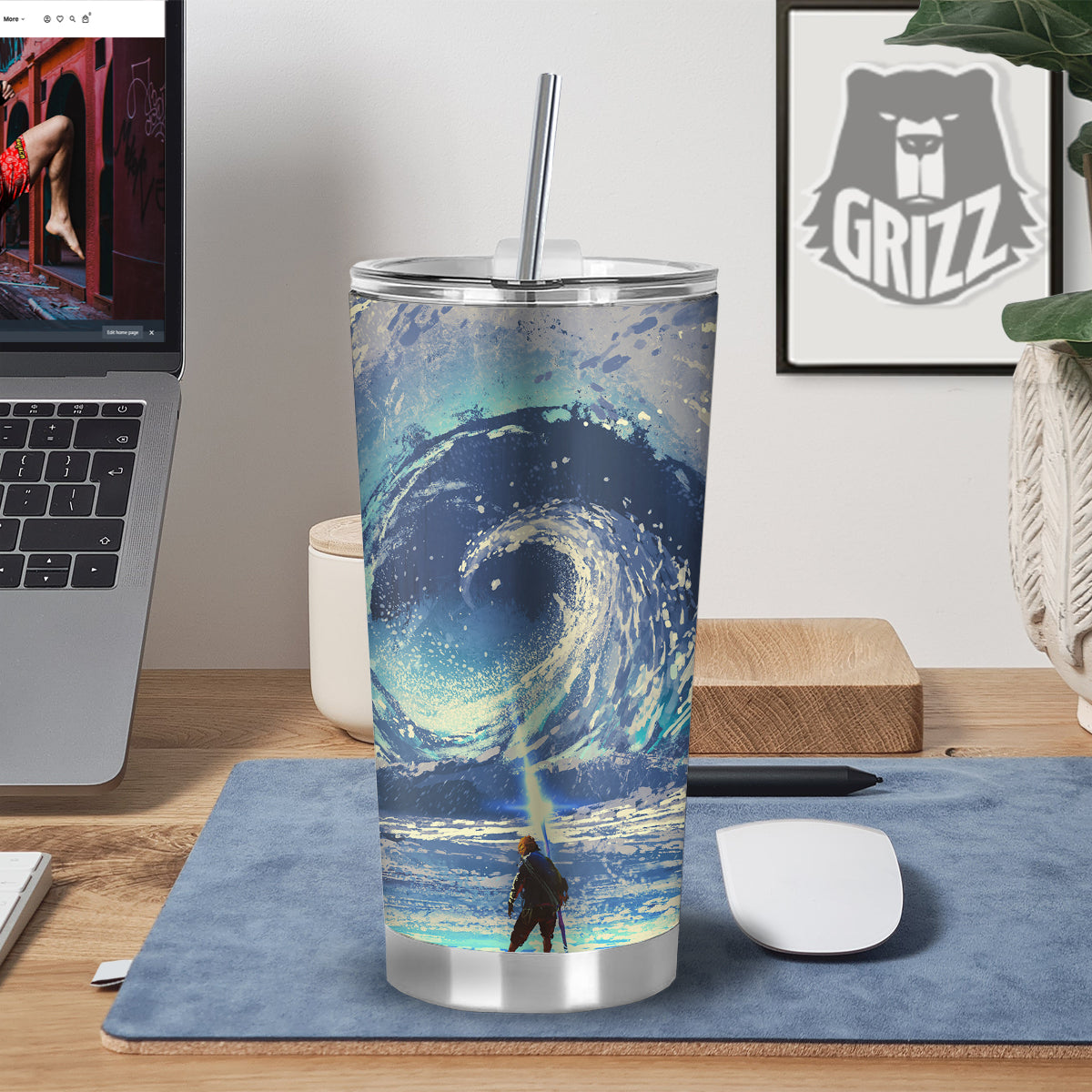 Swirling Sea Watercolor Print Tumbler-grizzshop