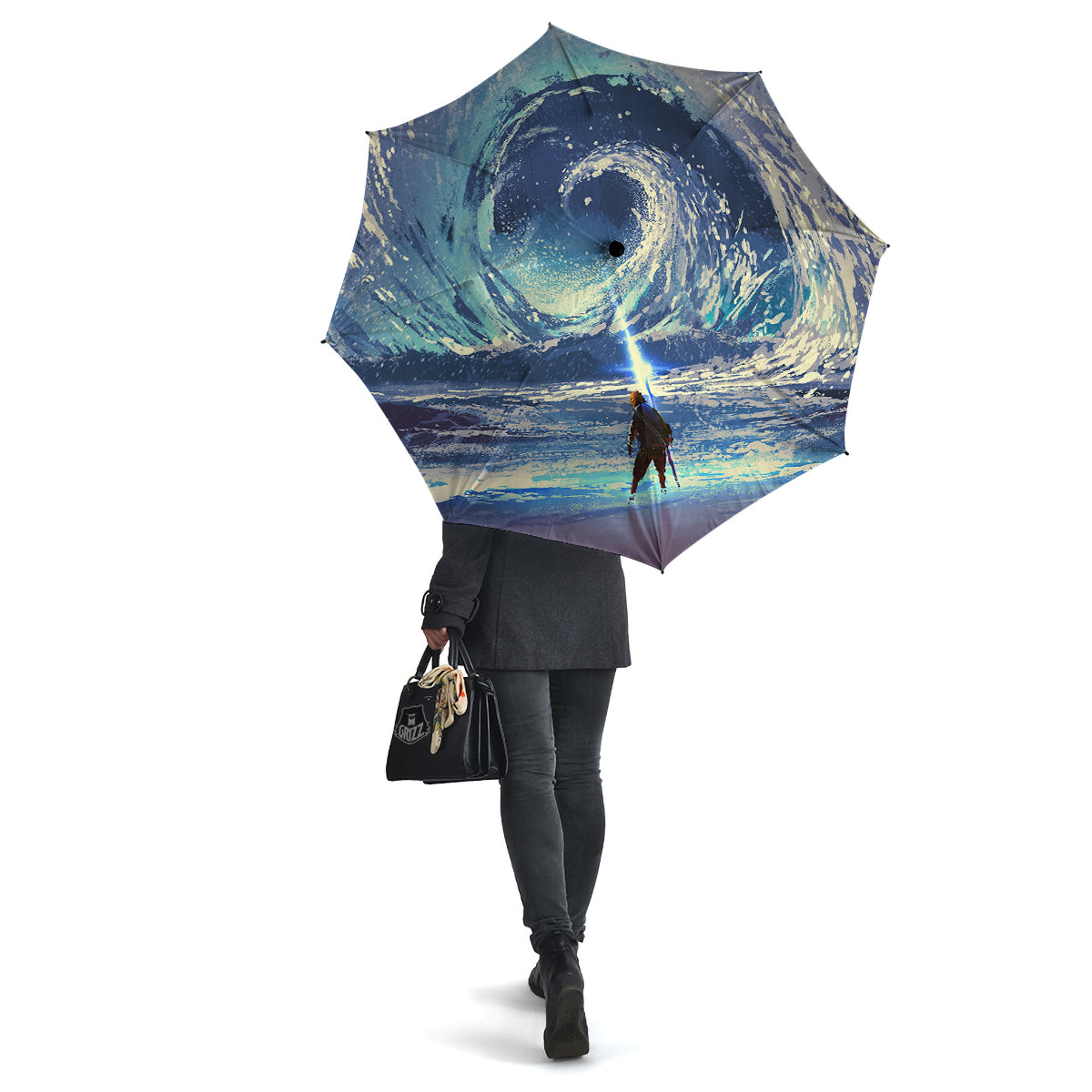 Swirling Sea Watercolor Print Umbrella-grizzshop