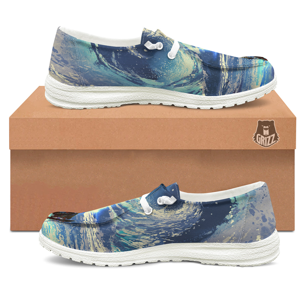 Swirling Sea Watercolor Print White Loafers-grizzshop