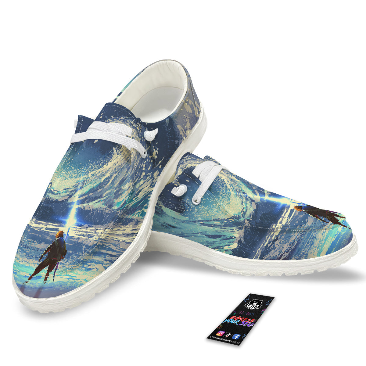Swirling Sea Watercolor Print White Loafers-grizzshop