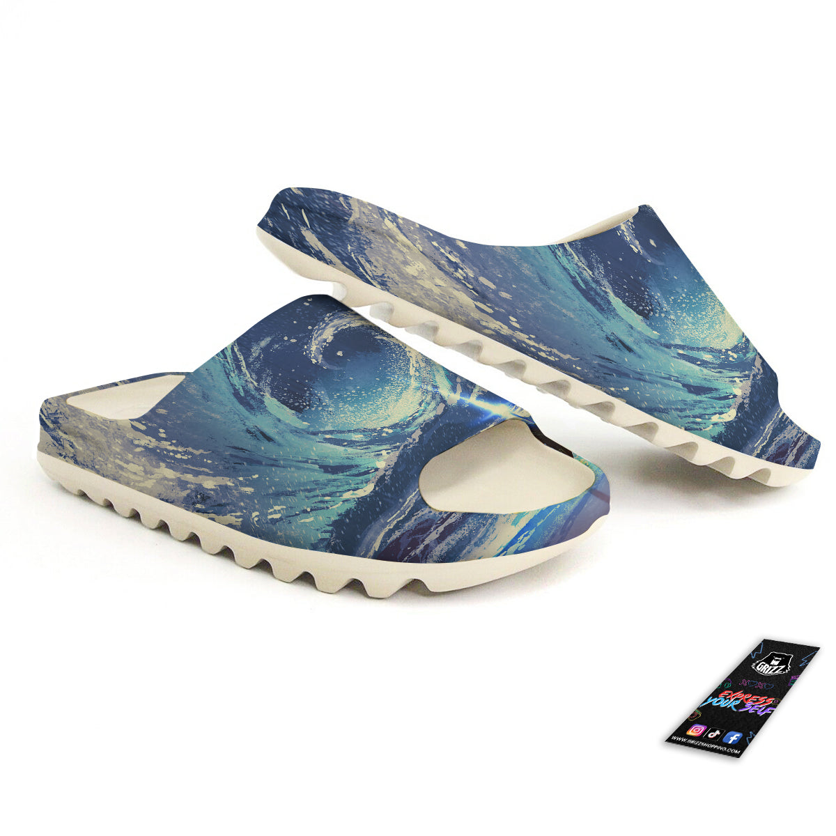 Swirling Sea Watercolor Print Sandals-grizzshop