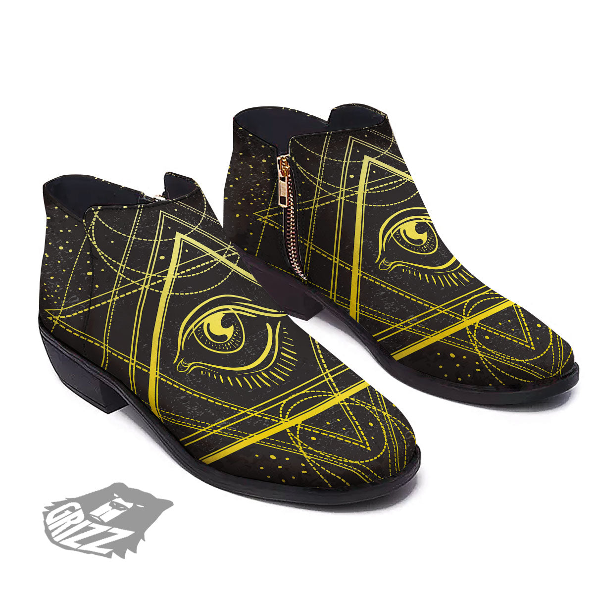 Symbol All Seeing Eye Print Ankle Boots-grizzshop