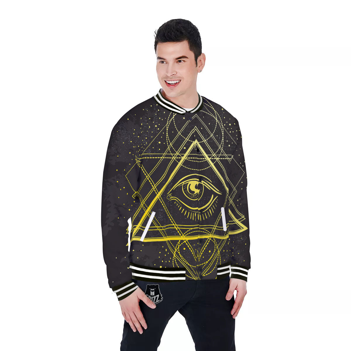 Symbol All Seeing Eye Print Baseball Jacket-grizzshop