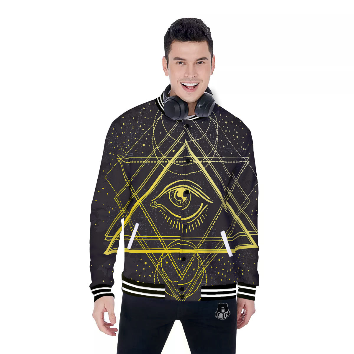 Symbol All Seeing Eye Print Baseball Jacket-grizzshop