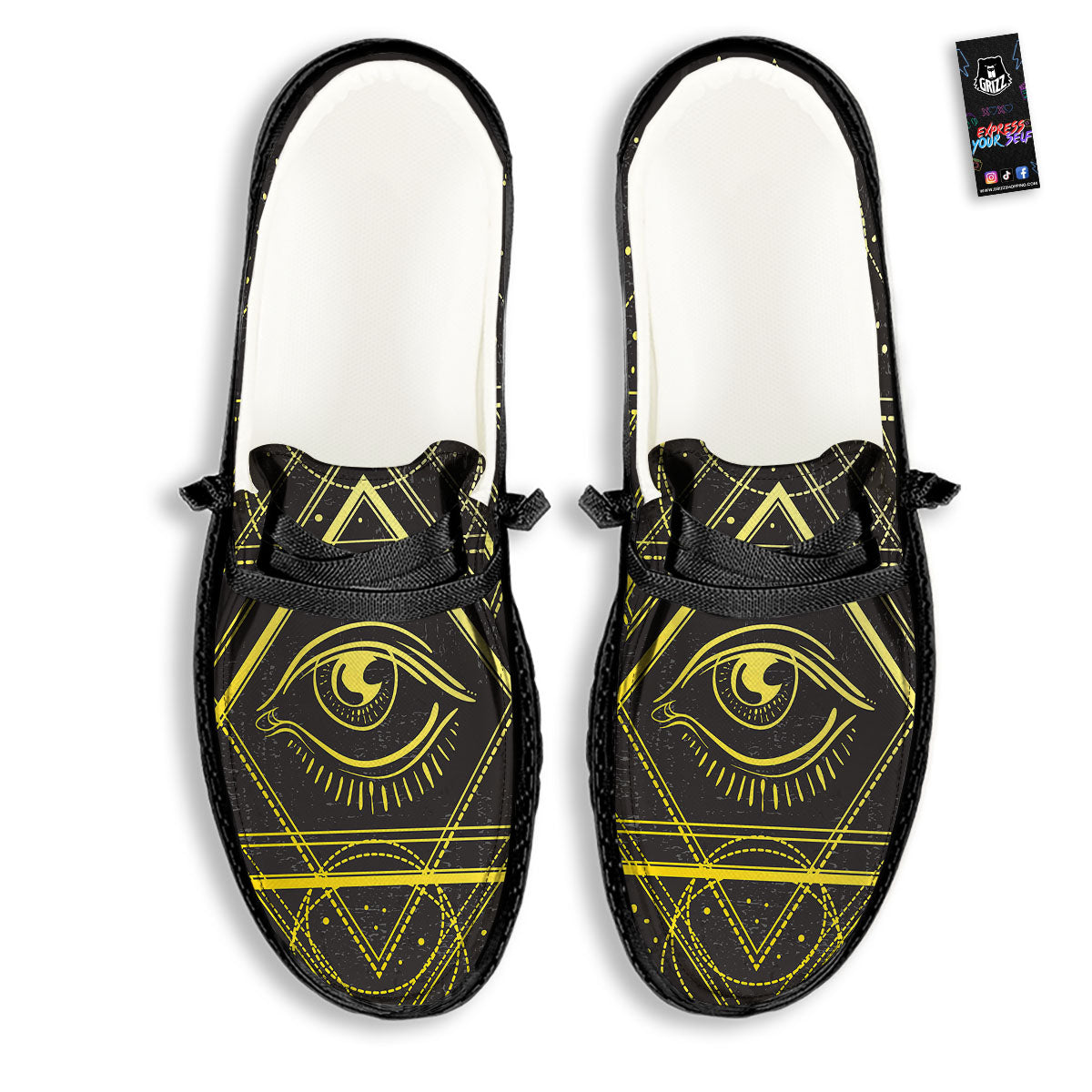 Symbol All Seeing Eye Print Black Loafers-grizzshop