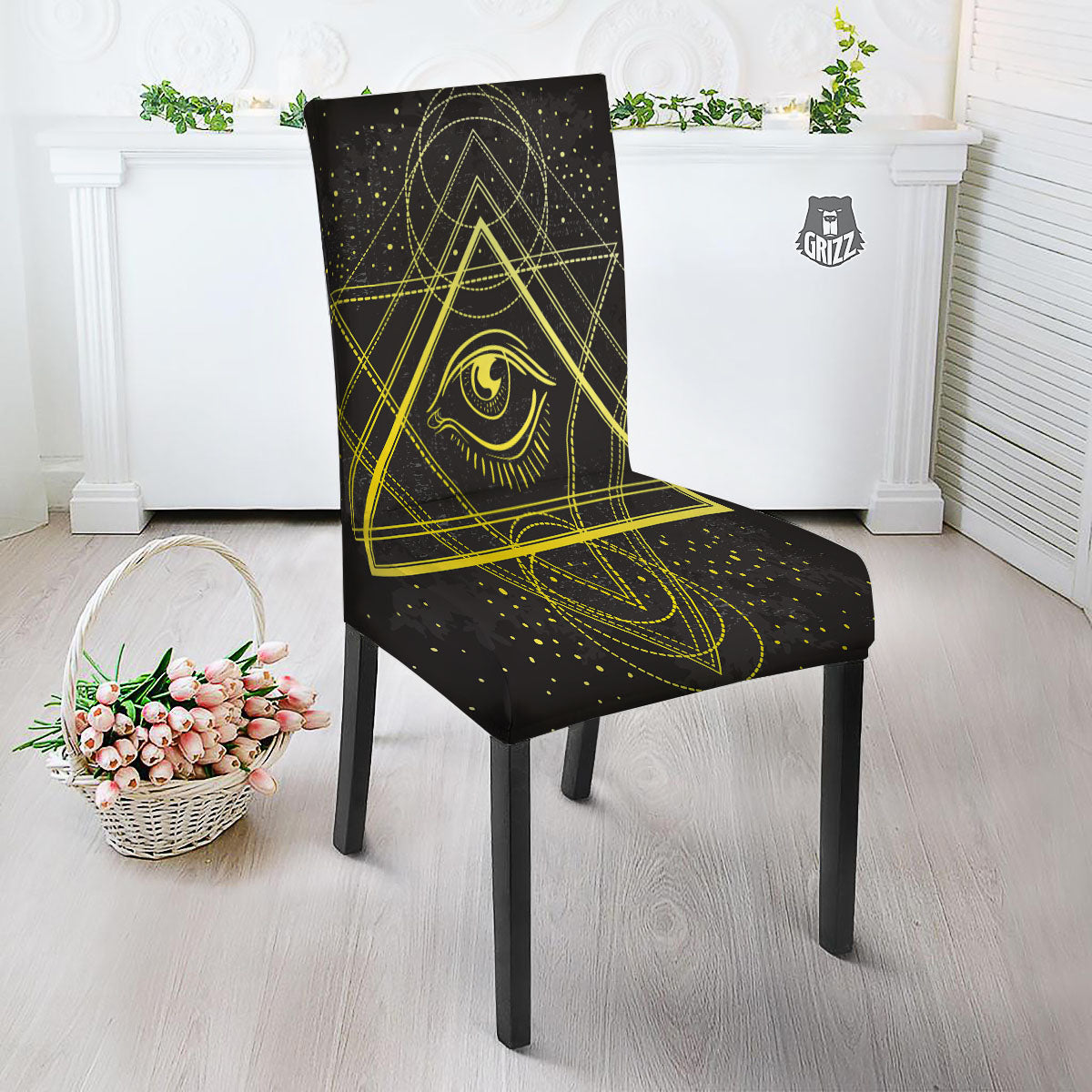 Symbol All Seeing Eye Print Dining Chair Slipcover-grizzshop