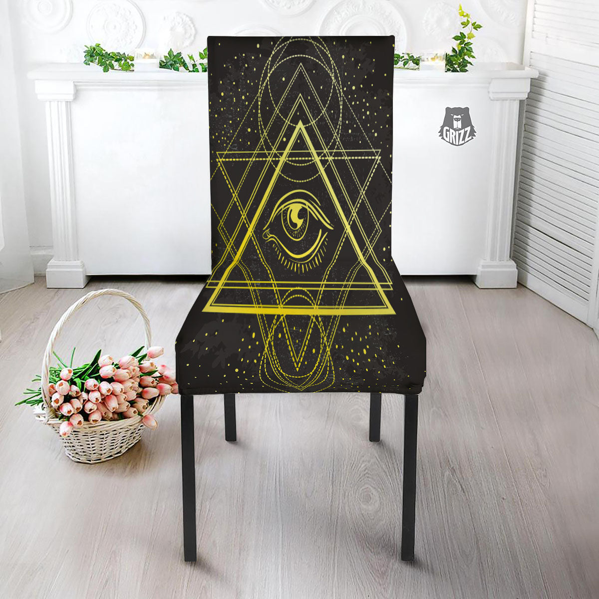 Symbol All Seeing Eye Print Dining Chair Slipcover-grizzshop