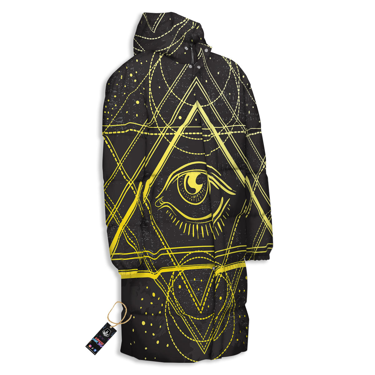 Symbol All Seeing Eye Print Long Down Jacket-grizzshop