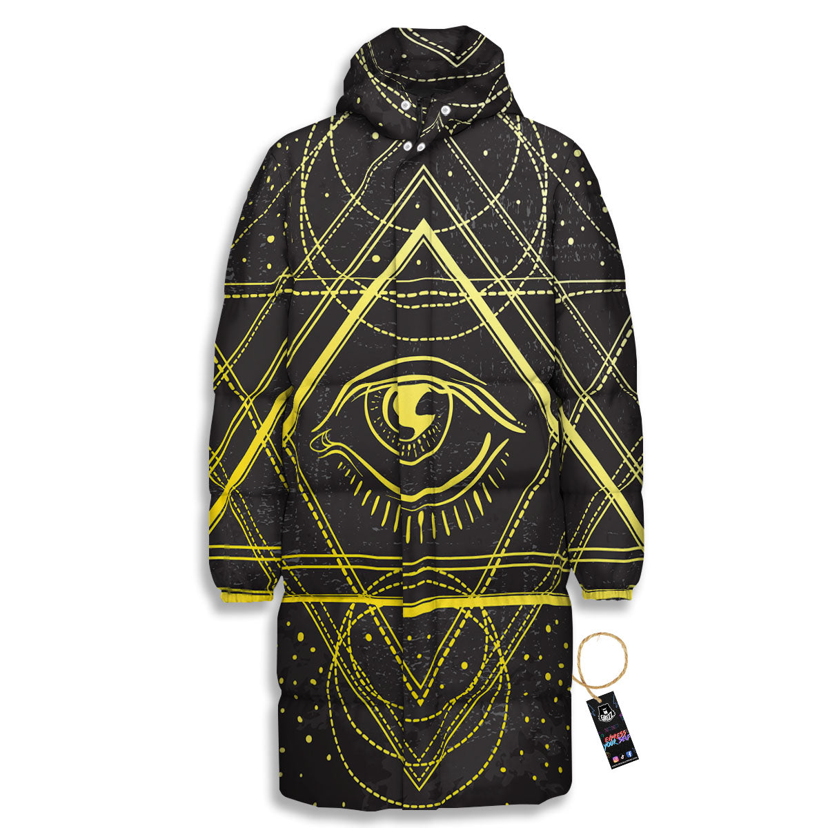 Symbol All Seeing Eye Print Long Down Jacket-grizzshop