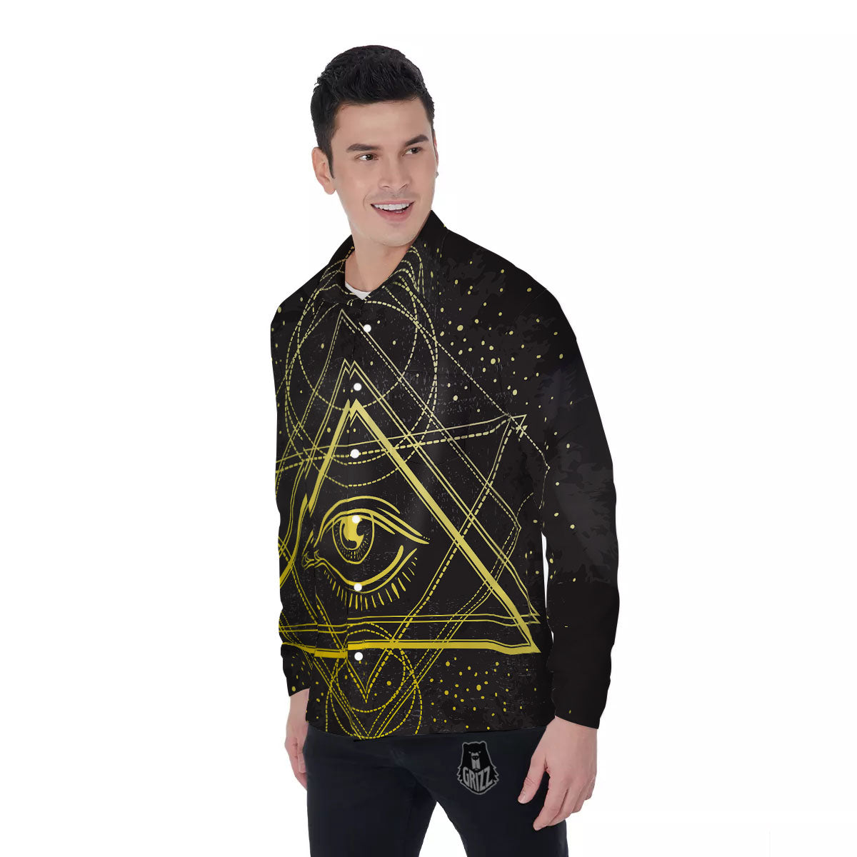 Symbol All Seeing Eye Print Men's Long Sleeve Shirts-grizzshop