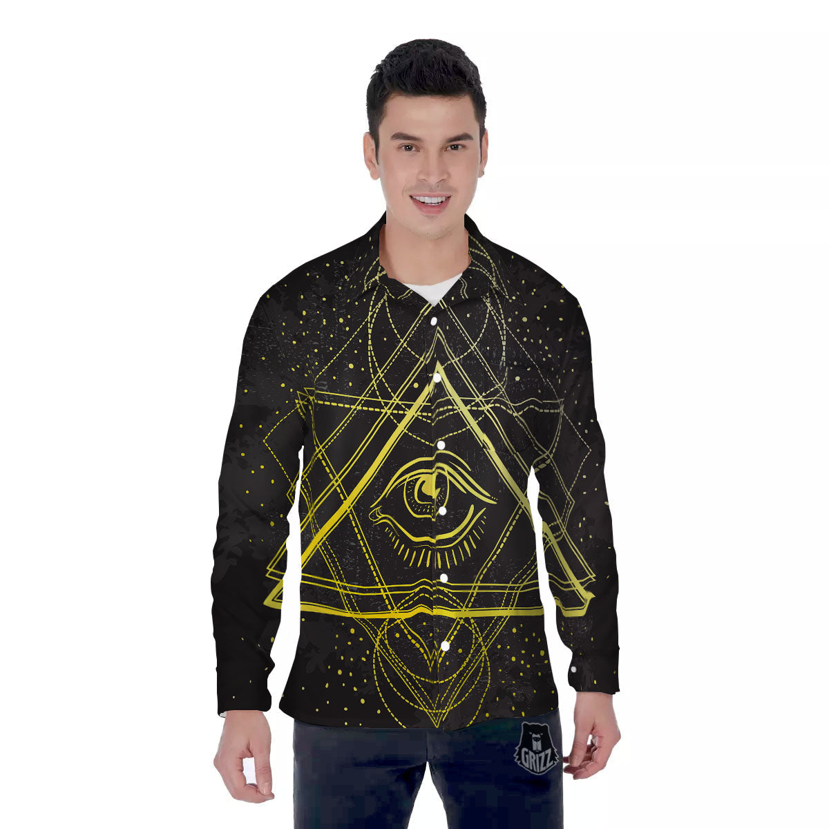 Symbol All Seeing Eye Print Men's Long Sleeve Shirts-grizzshop
