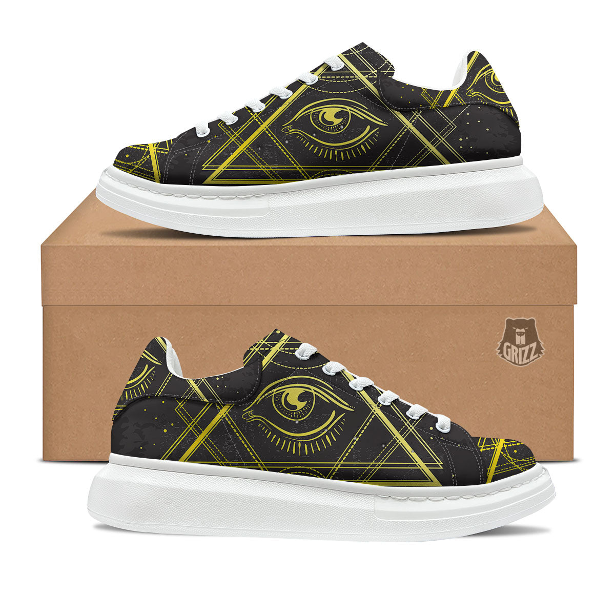 Symbol All Seeing Eye Print Platform Shoes-grizzshop