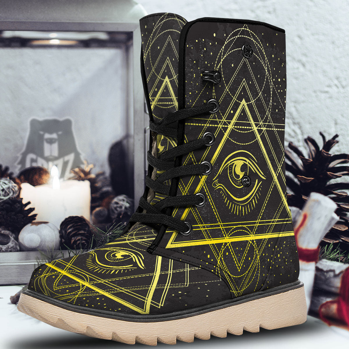 Symbol All Seeing Eye Print Snow Boots-grizzshop