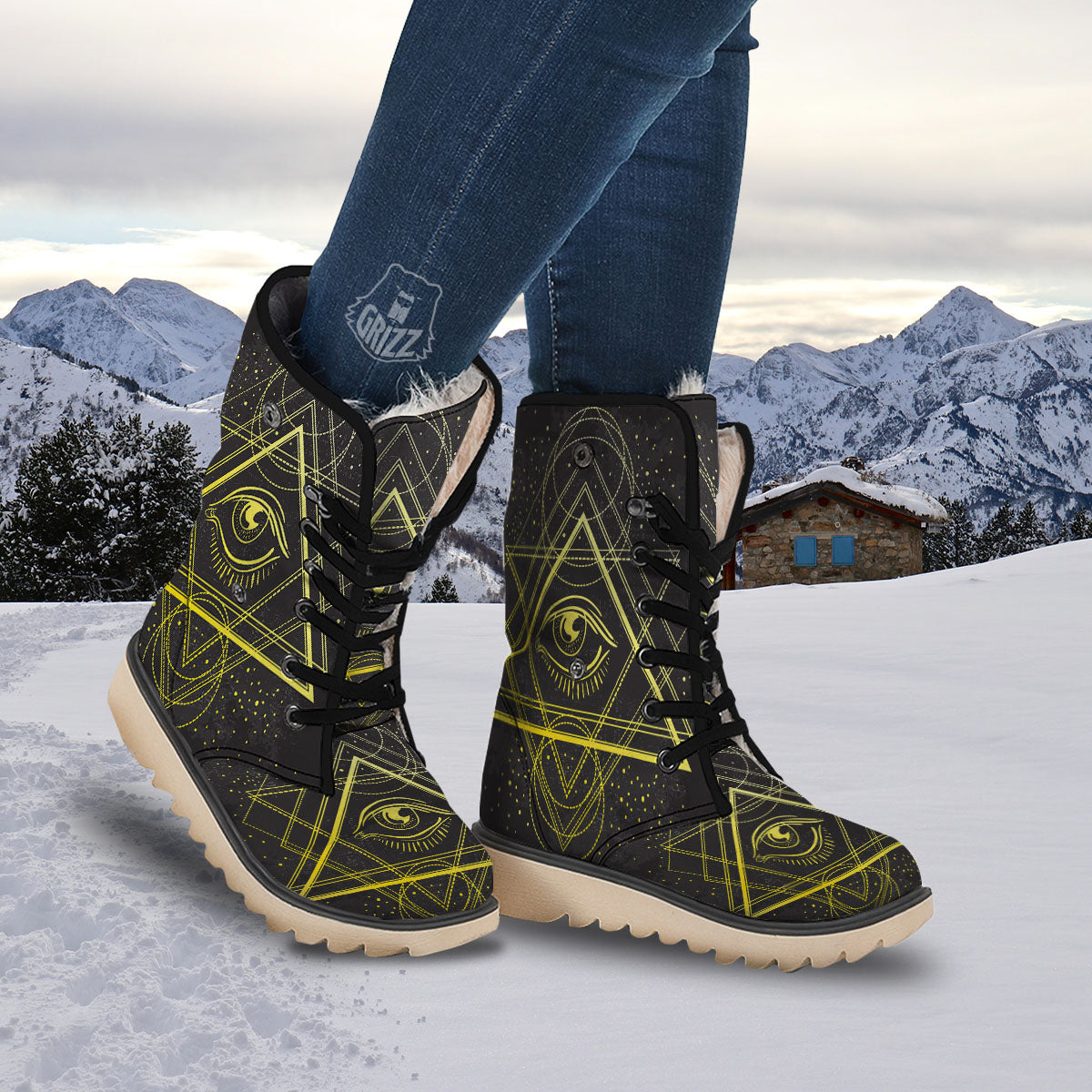 Symbol All Seeing Eye Print Snow Boots-grizzshop