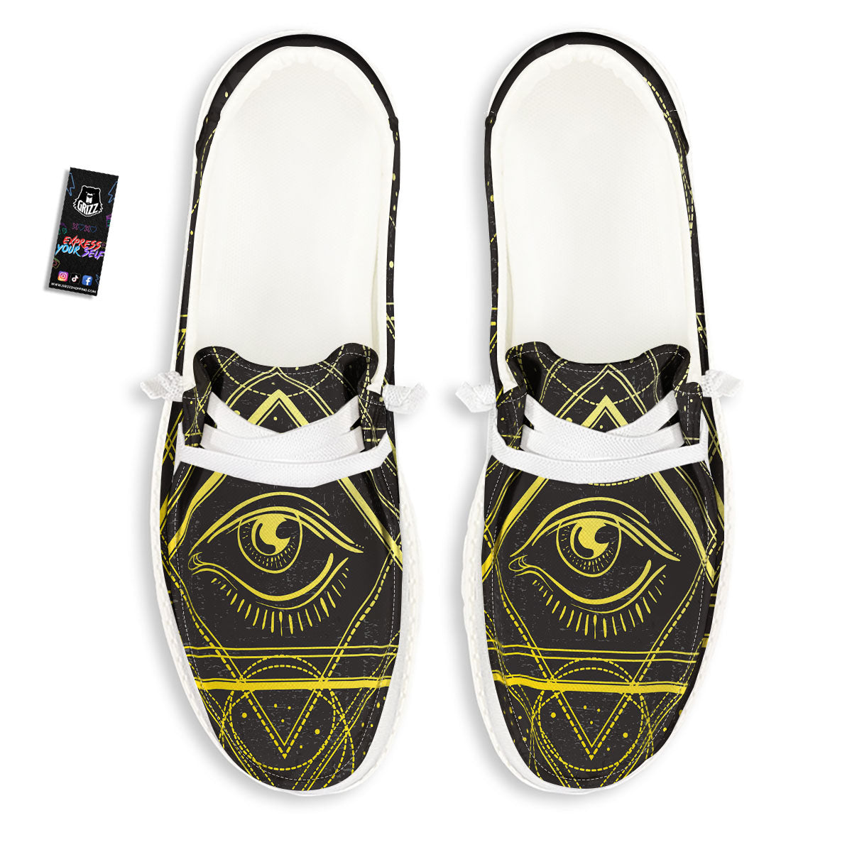 Symbol All Seeing Eye Print White Loafers-grizzshop