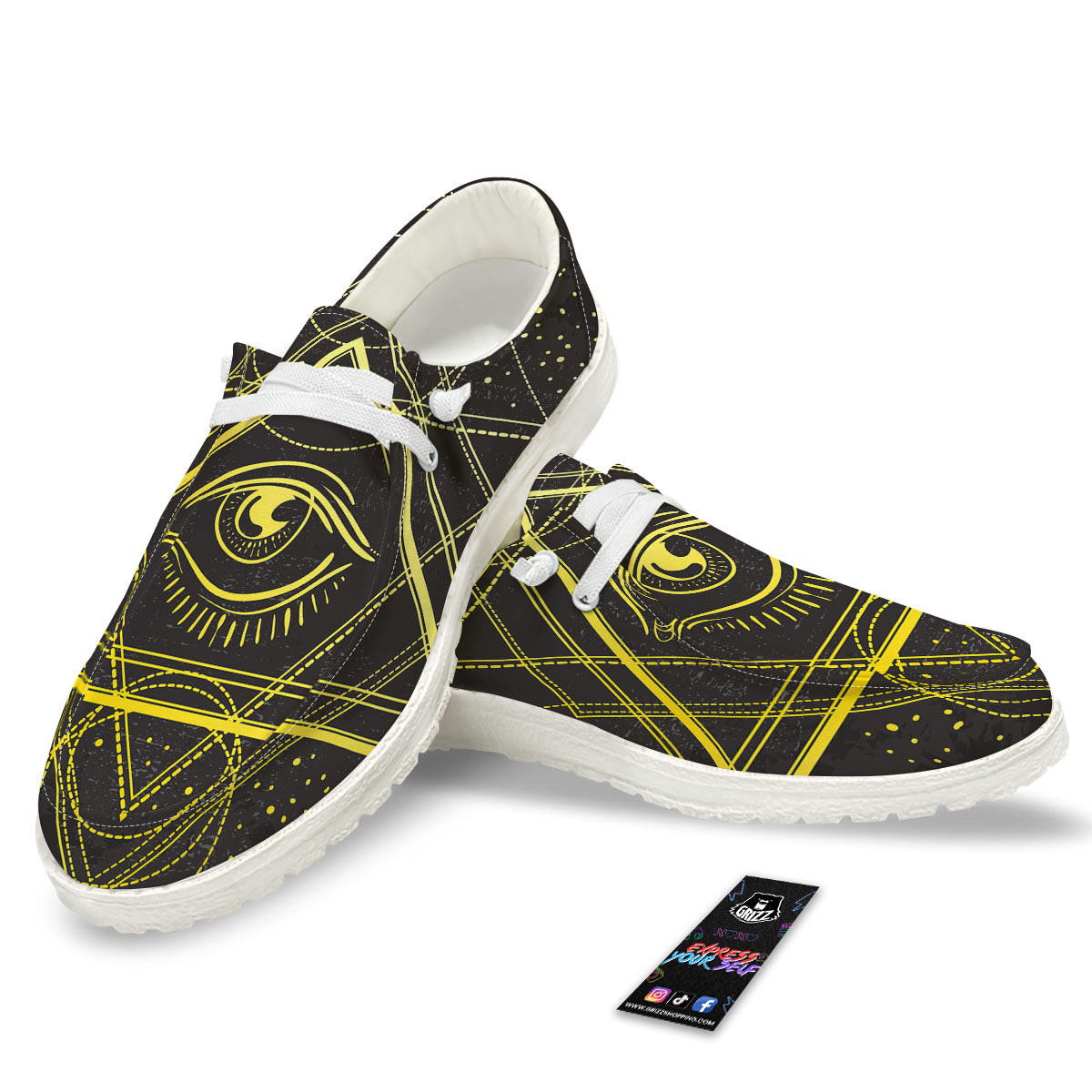 Symbol All Seeing Eye Print White Loafers-grizzshop