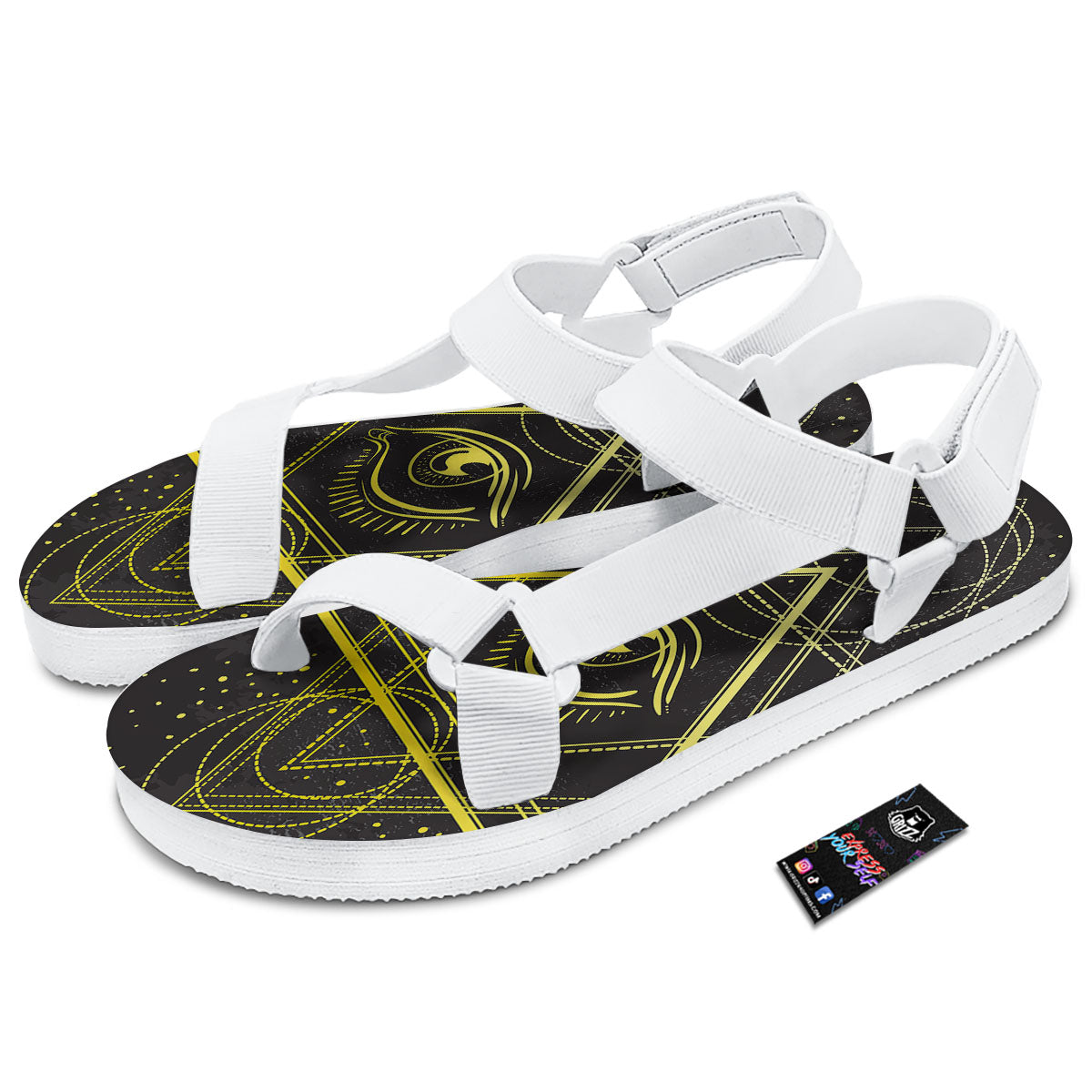 Symbol All Seeing Eye Print White Open Toe Sandals-grizzshop