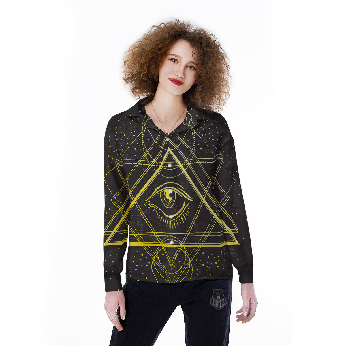 Symbol All Seeing Eye Print Women's Long Sleeve Shirts-grizzshop