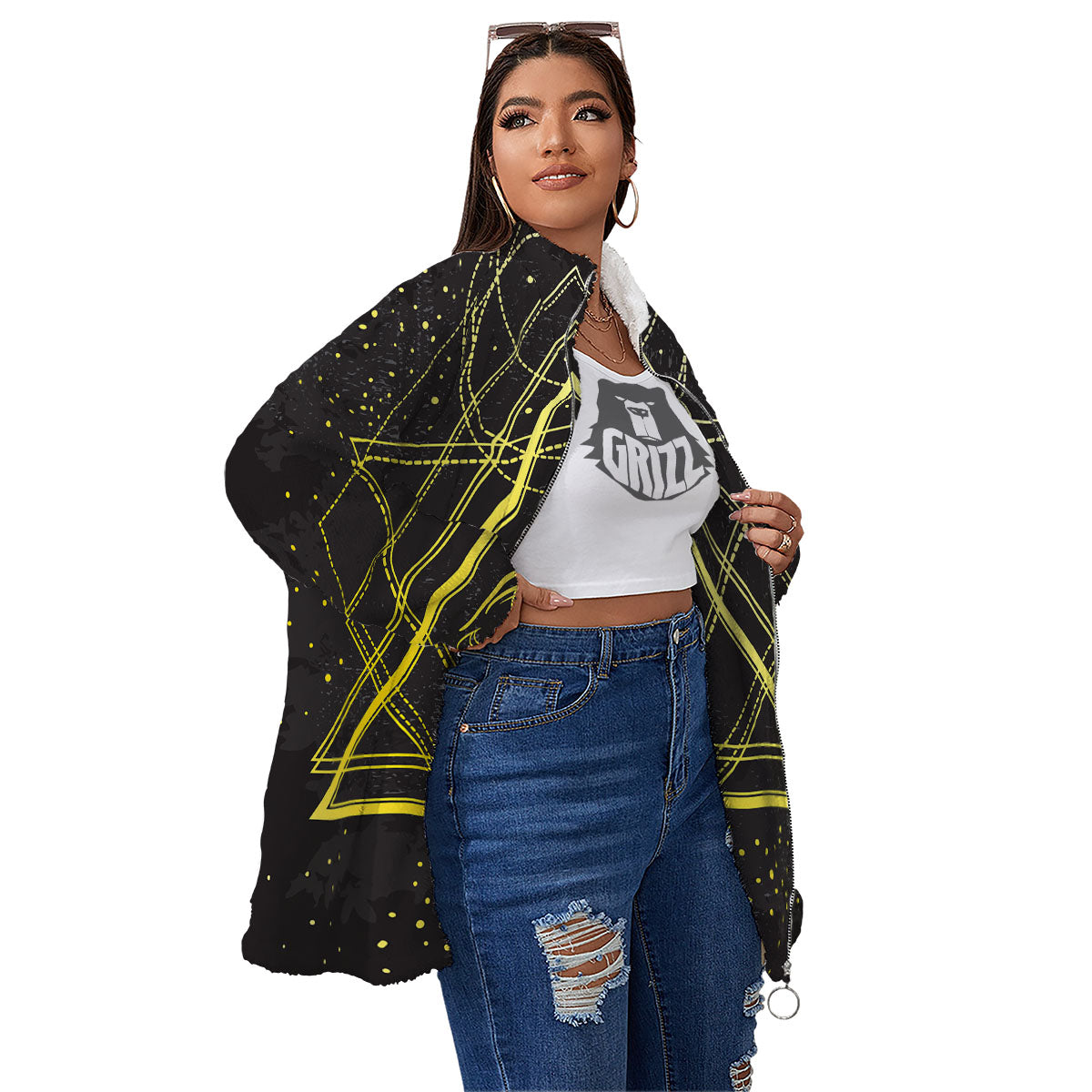Symbol All Seeing Eye Print Women's Sherpa Jacket-grizzshop