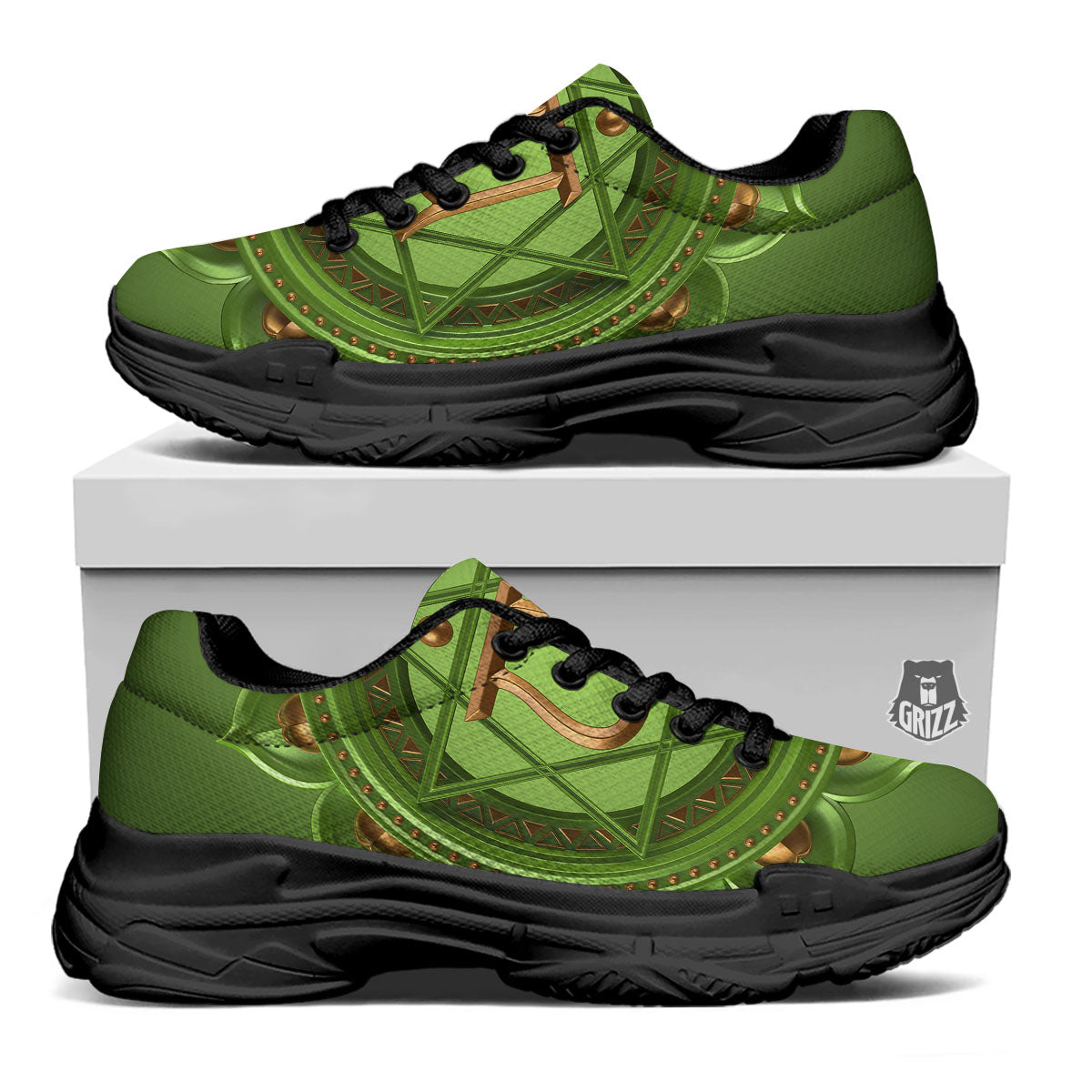 Symbol Anahata Chakra Print Black Chunky Shoes-grizzshop