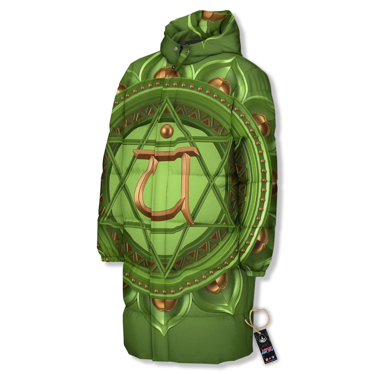 Symbol Anahata Chakra Print Long Down Jacket-grizzshop