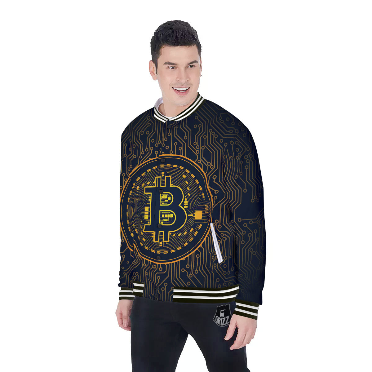 Symbol Bitcoin Crypto Print Baseball Jacket-grizzshop