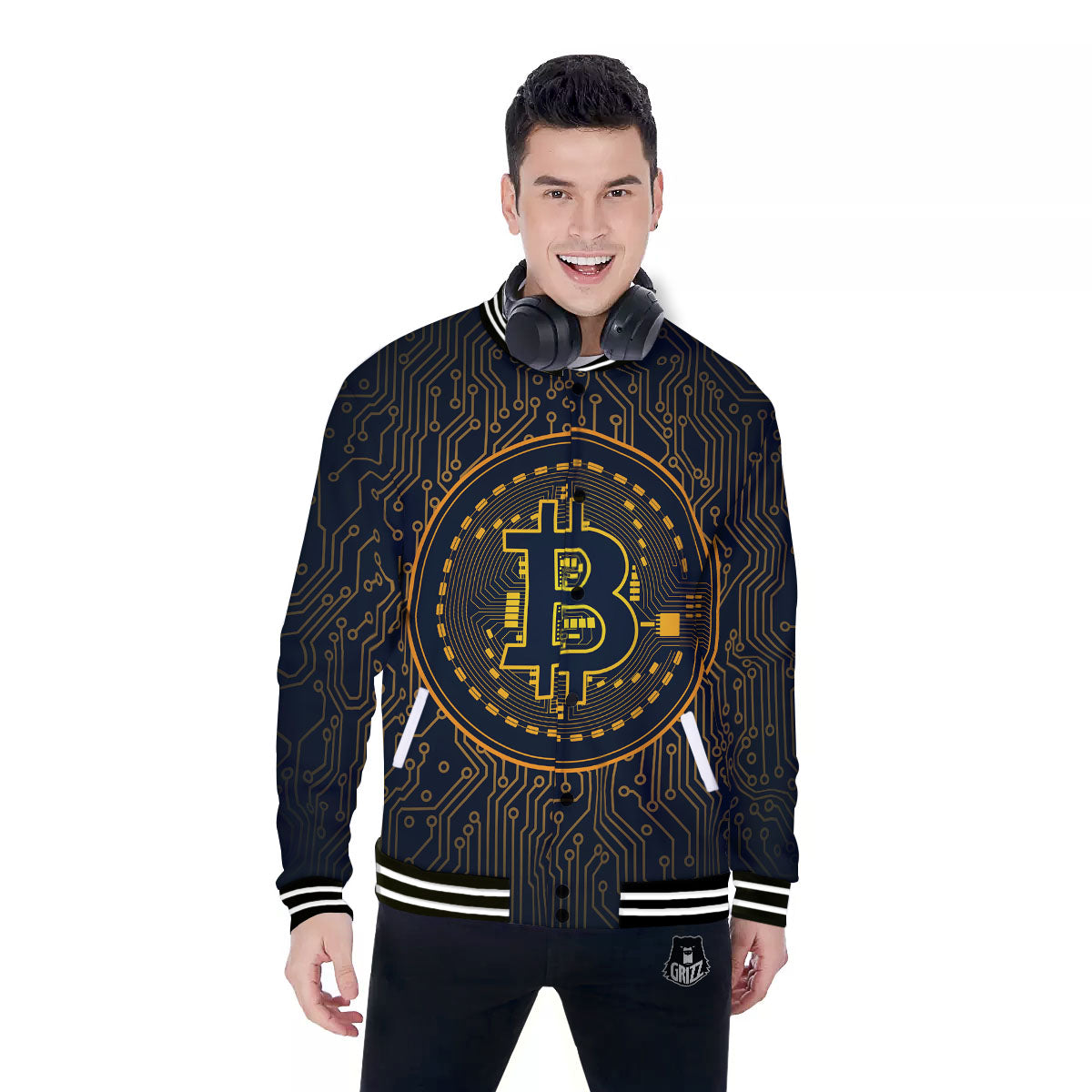 Symbol Bitcoin Crypto Print Baseball Jacket-grizzshop
